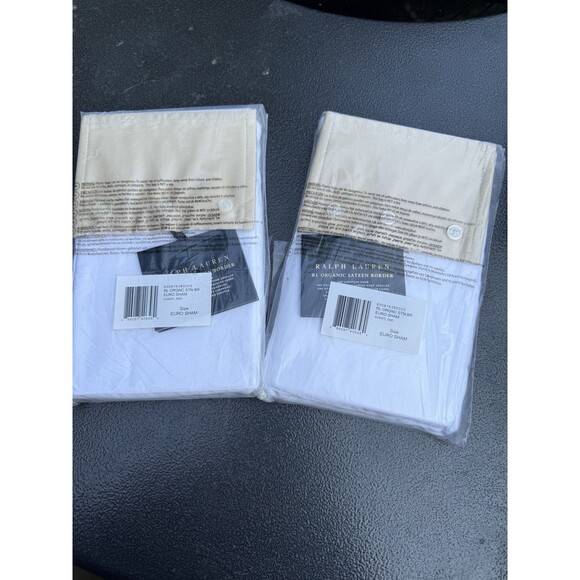 Ralph Lauren RL Organic Sateen Border European Sham Coastal Sand Two white tan - Picture 3 of 5